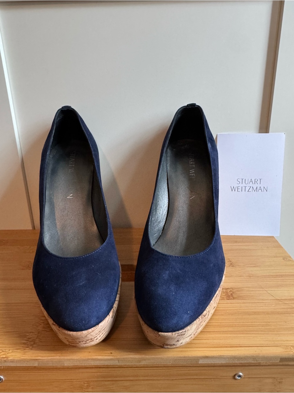 Stuart Weitzman Corkswoon Wedges Navy Suede Cork Platform Pumps